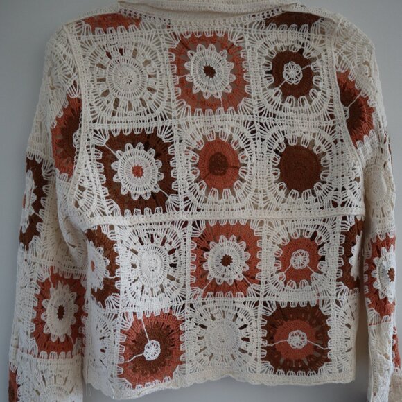 Crochet cardigan, apricot, S - cozy cottagecore cotton cute knitwear - Picture 3 of 5